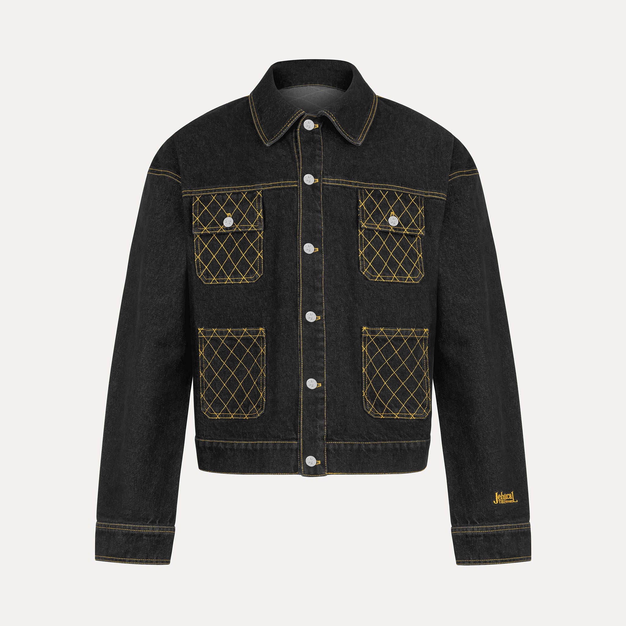カ*ズ様 【新品】semoh denim jacket black gold Cross Stitch Denim Jacket (Black/Yellow)