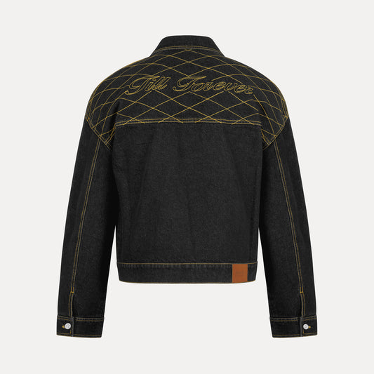 Cross Stitch Denim Jacket (Black/Yellow)
