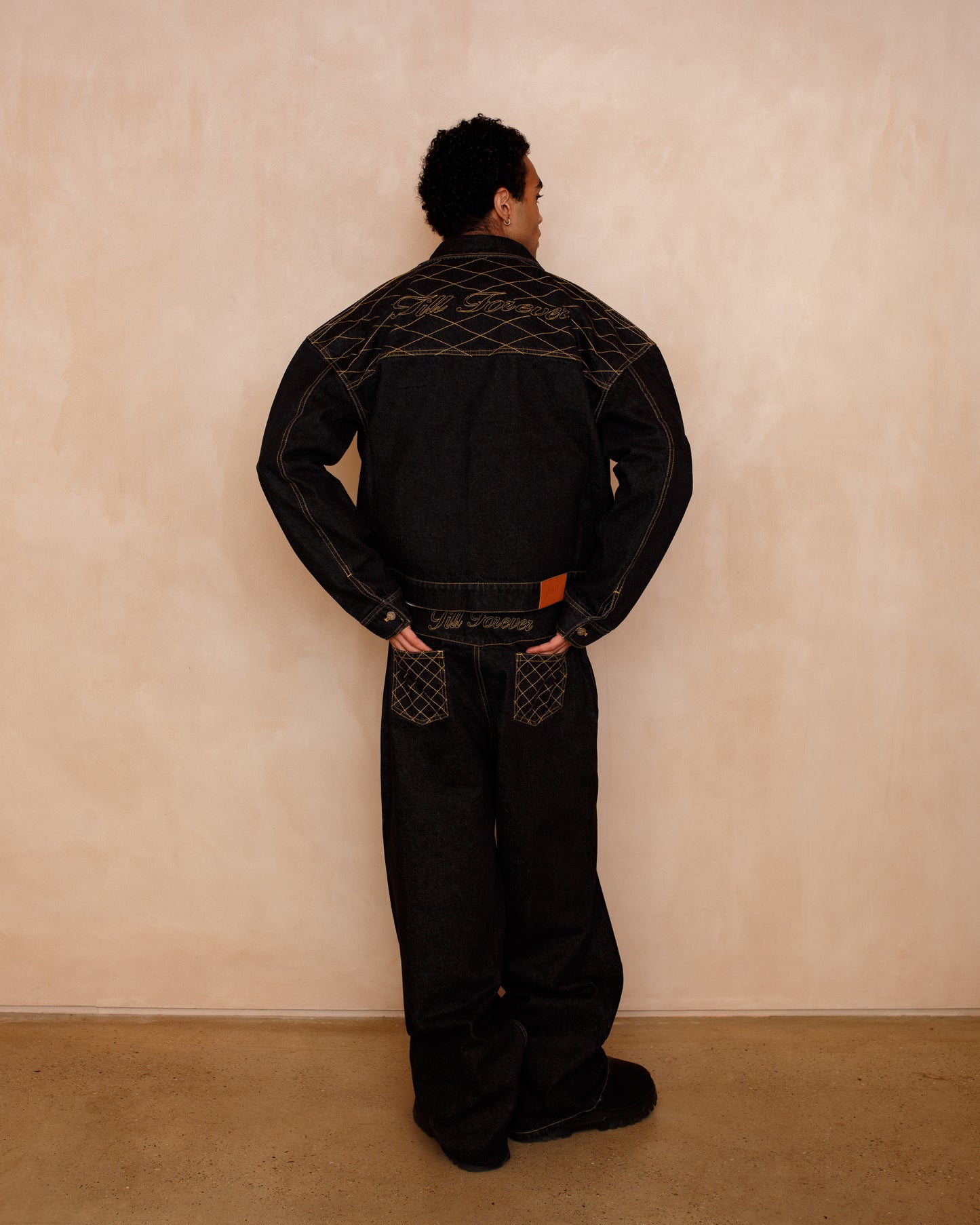 Cross Stitch Denim Jacket (Black/Yellow)