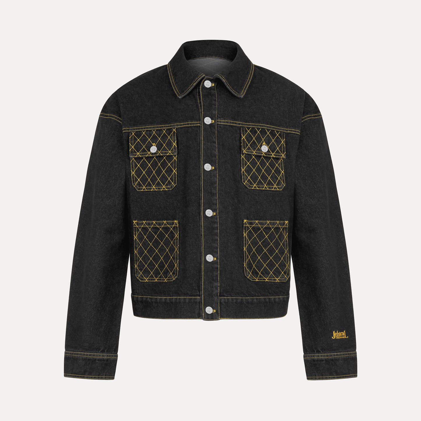 Cross Stitch Denim Jacket (Black/Yellow)