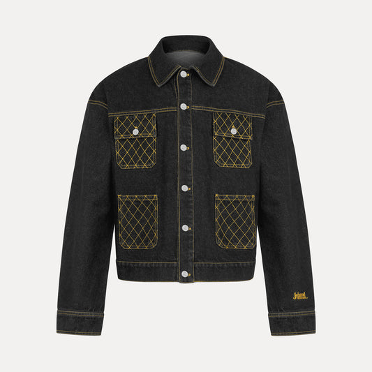 Cross Stitch Denim Jacket (Black/Yellow)