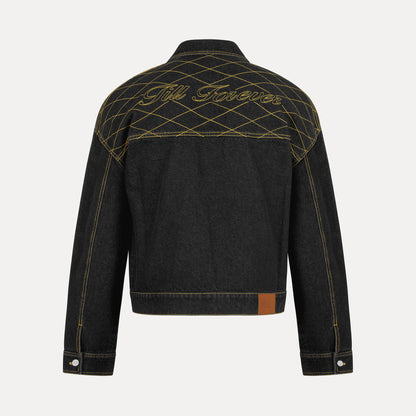 Cross Stitch Denim Jacket (Black/Yellow)