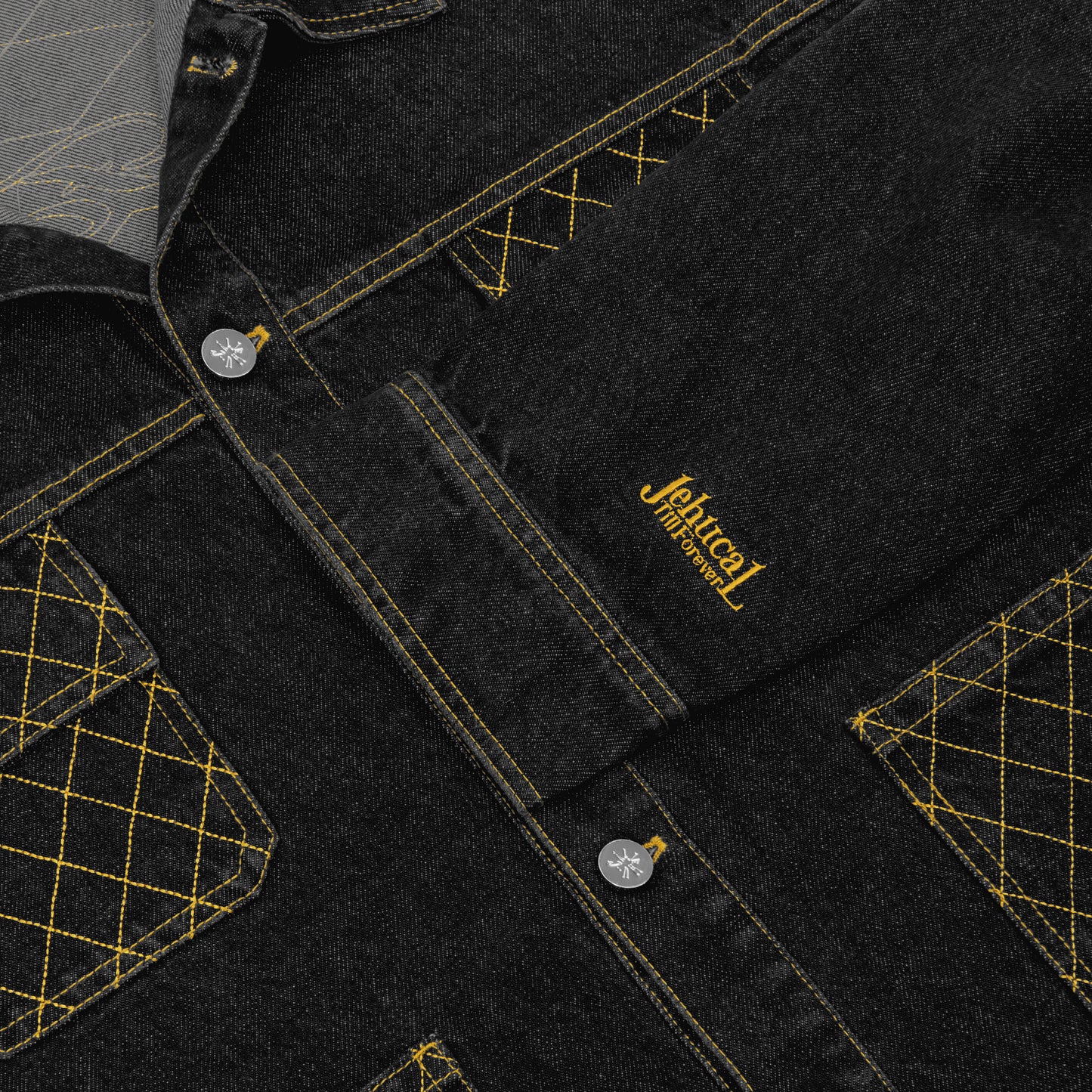 Cross Stitch Denim Jacket (Black/Yellow)