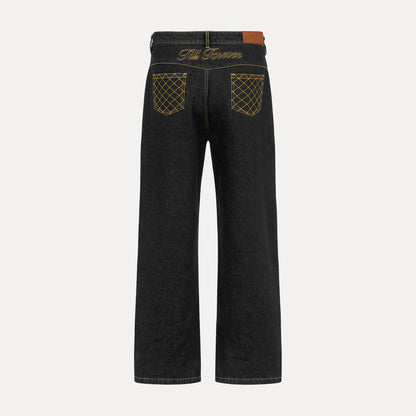 Cross Stitch Denim Jeans (Black/Yellow)