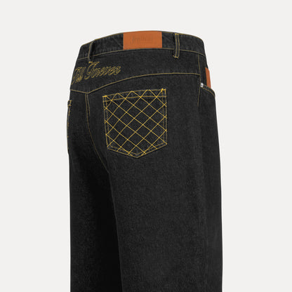 Cross Stitch Denim Jeans (Black/Yellow)