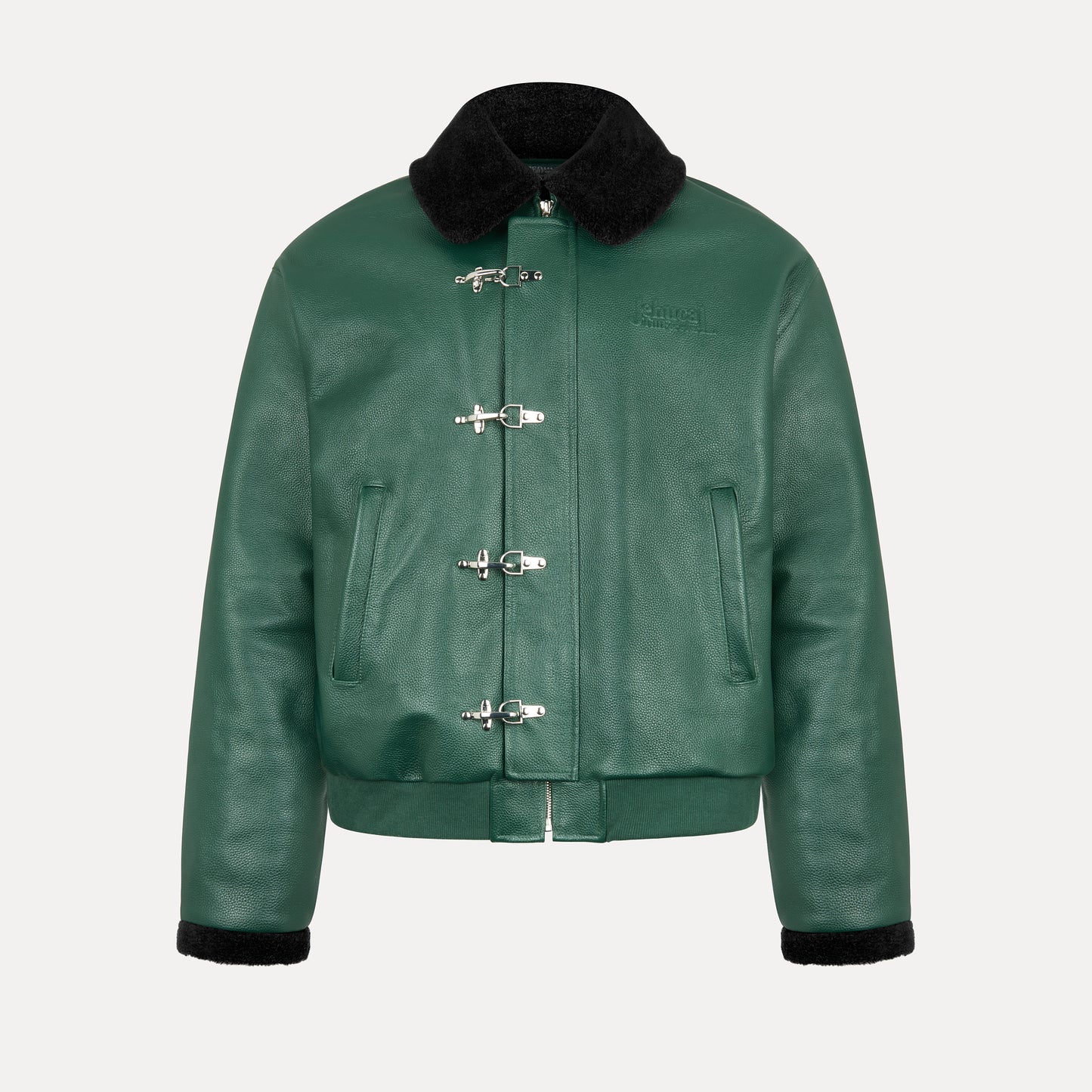 Verdant Clasp Leather Jacket (Removable Fur Collar)