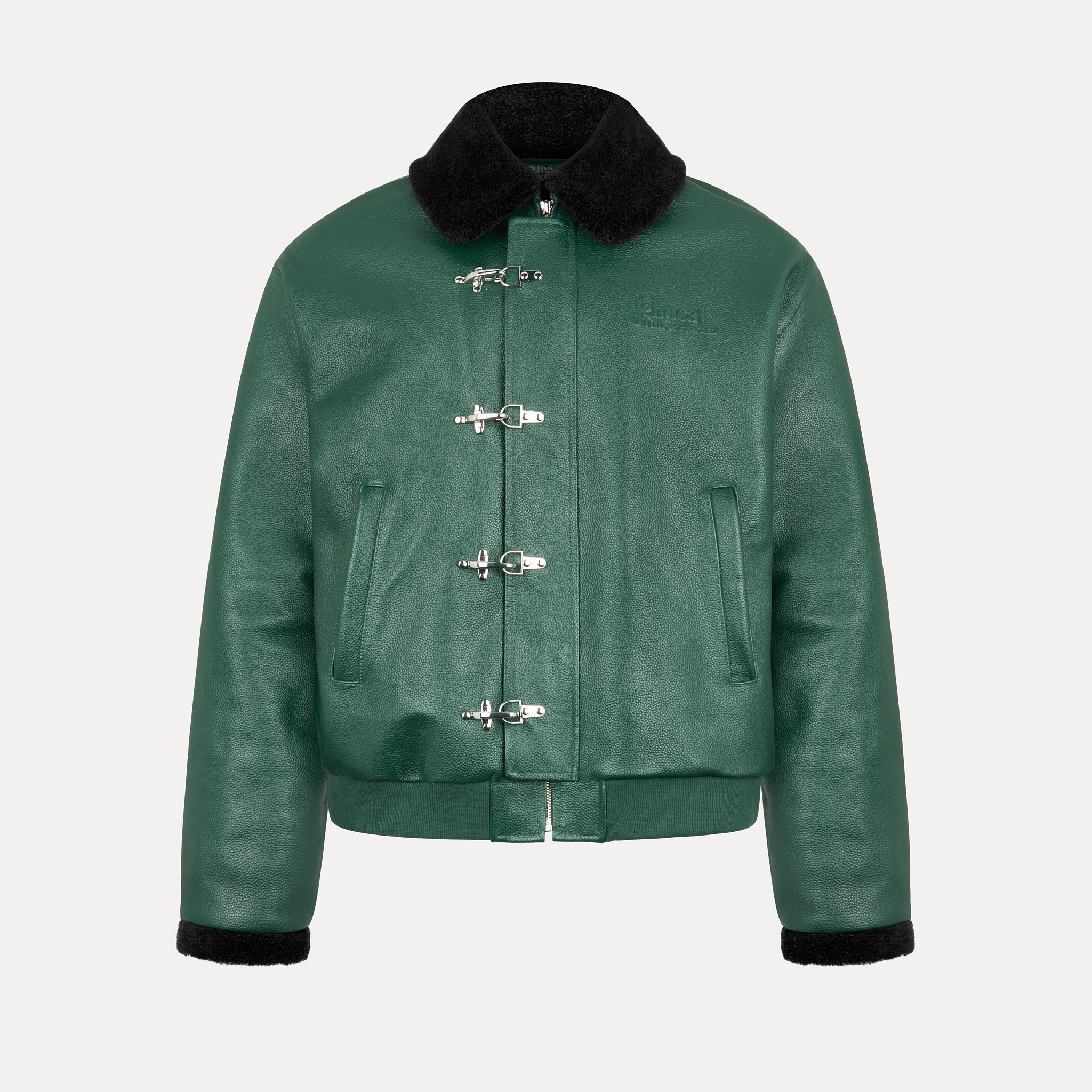 Verdant Clasp Leather Jacket (Removable Fur Collar)