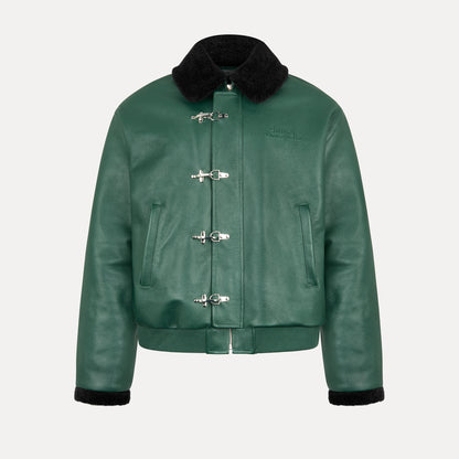 Verdant Clasp Leather Jacket (Removable Fur Collar)