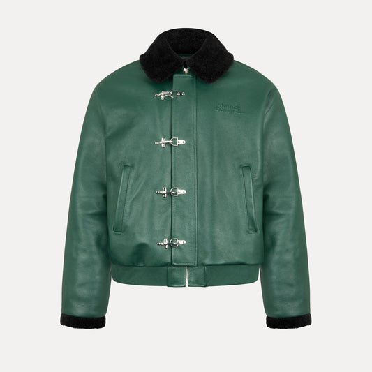 Verdant Clasp Leather Jacket (Removable Fur Collar)