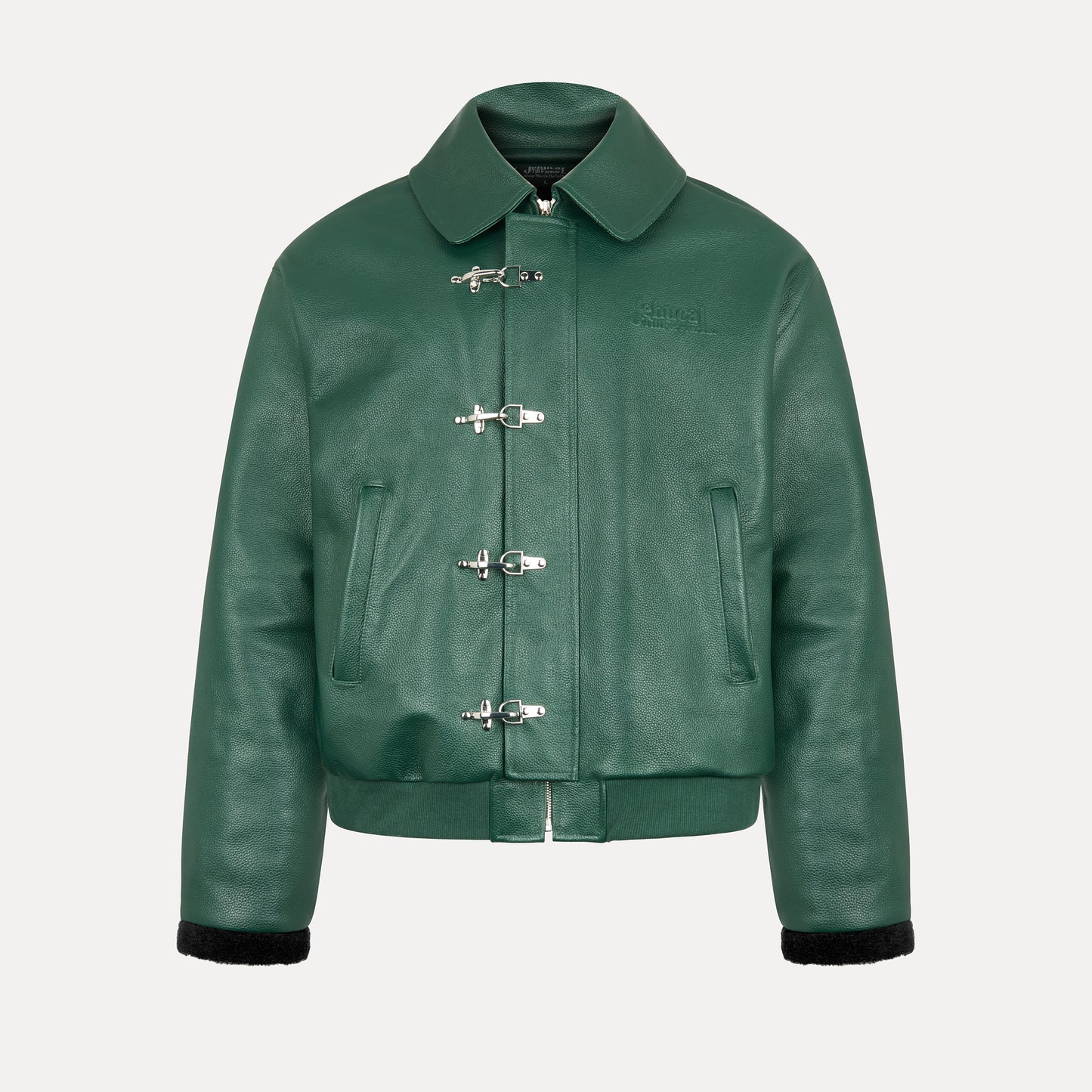 Verdant Clasp Leather Jacket (Removable Fur Collar)