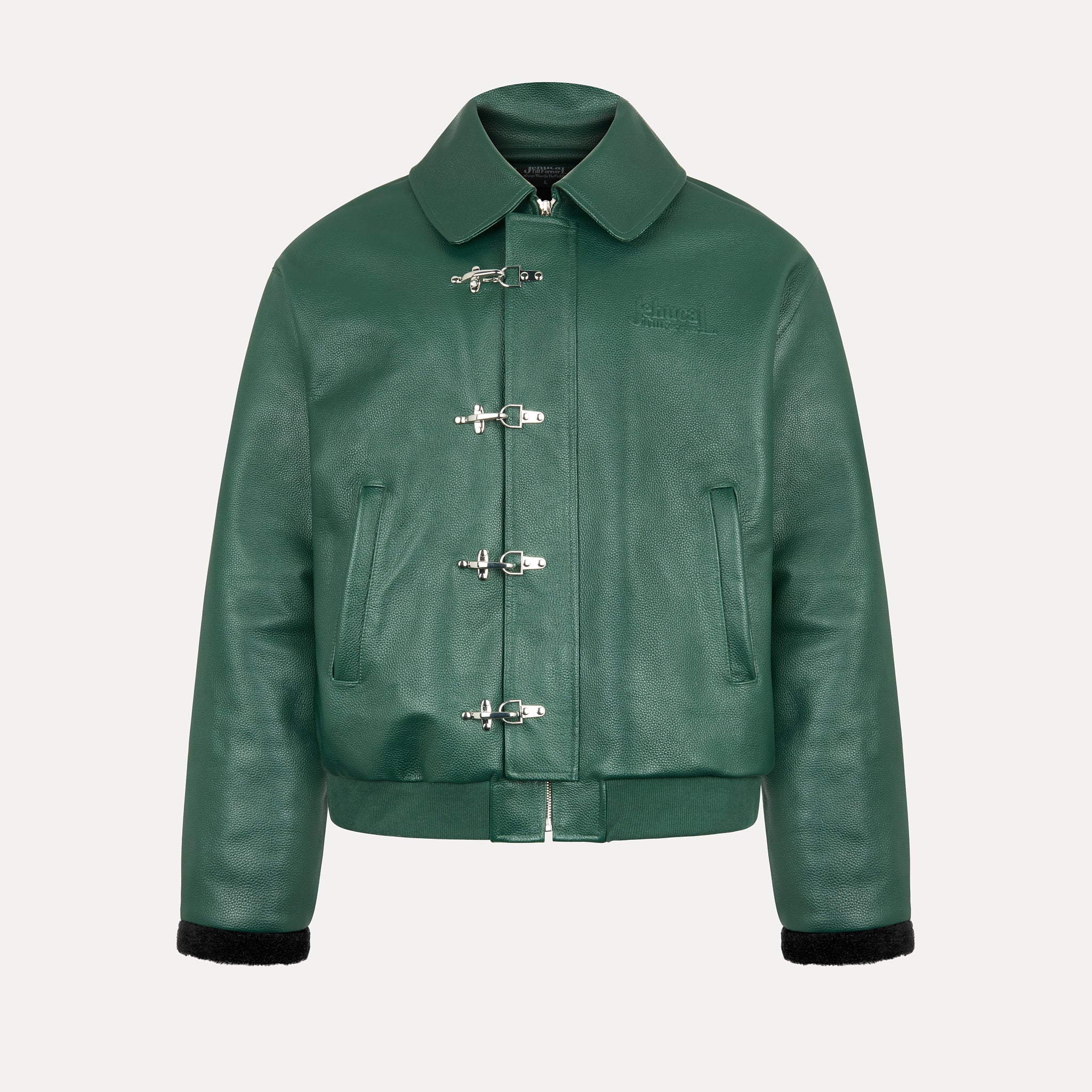 Verdant Clasp Leather Jacket (Removable Fur Collar)