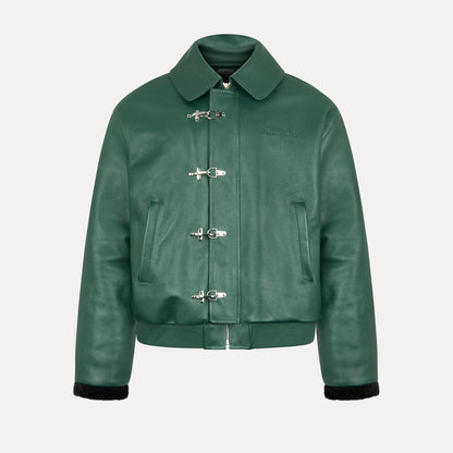 Verdant Clasp Leather Jacket (Removable Fur Collar)