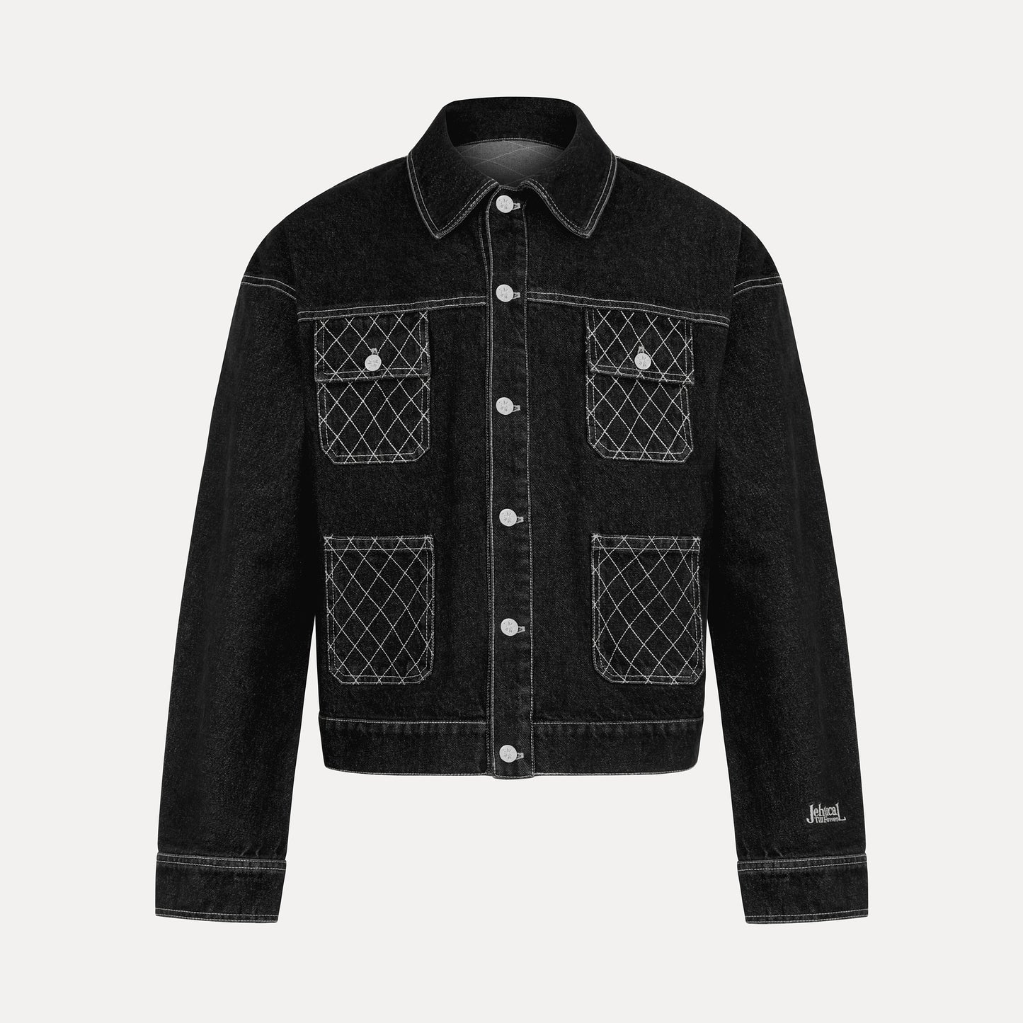Cross Stitch Denim Jacket (Black/White)