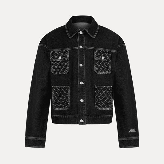 Cross Stitch Denim Jacket (Black/White)