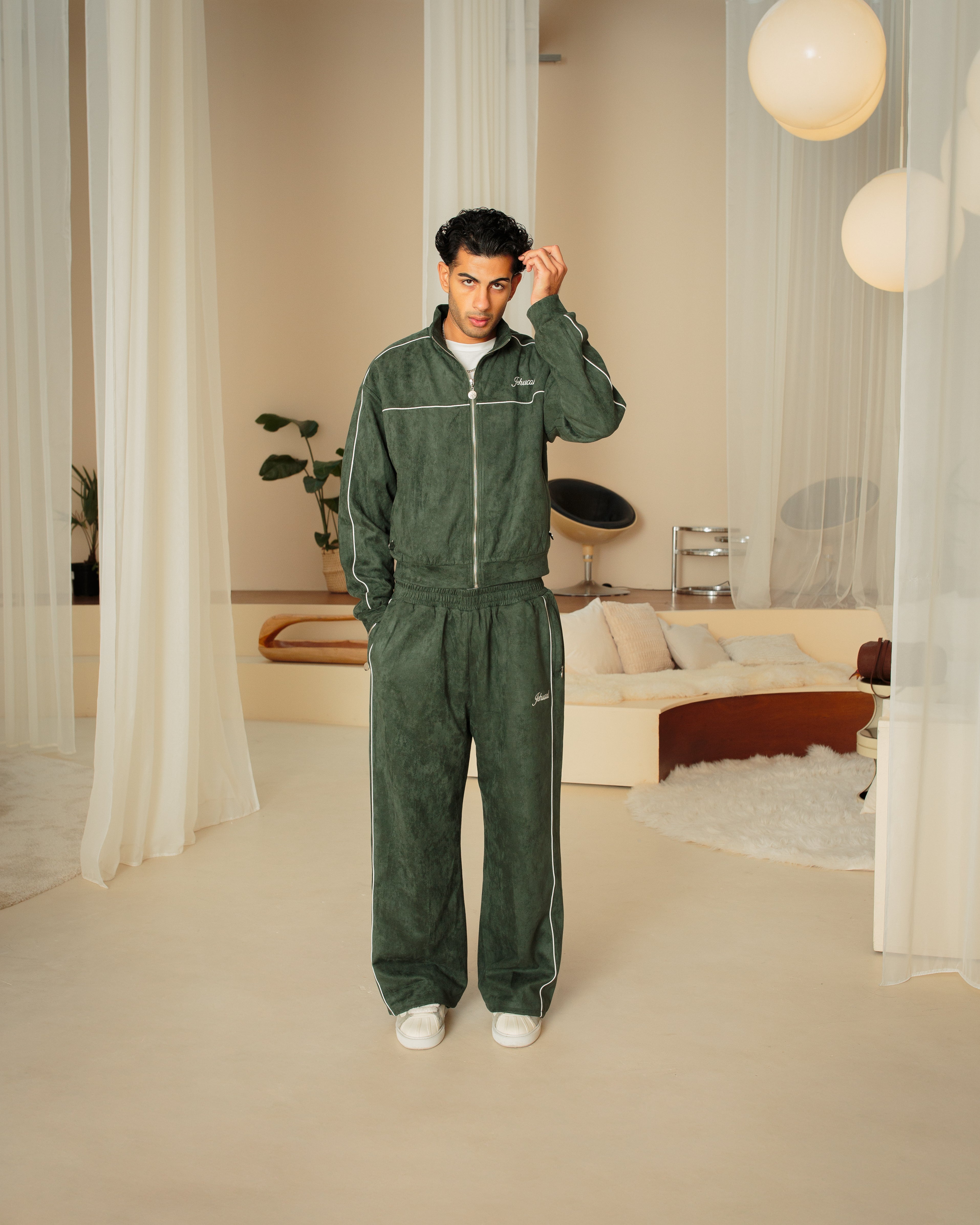 Emerald Suede Track Jacket (Green)