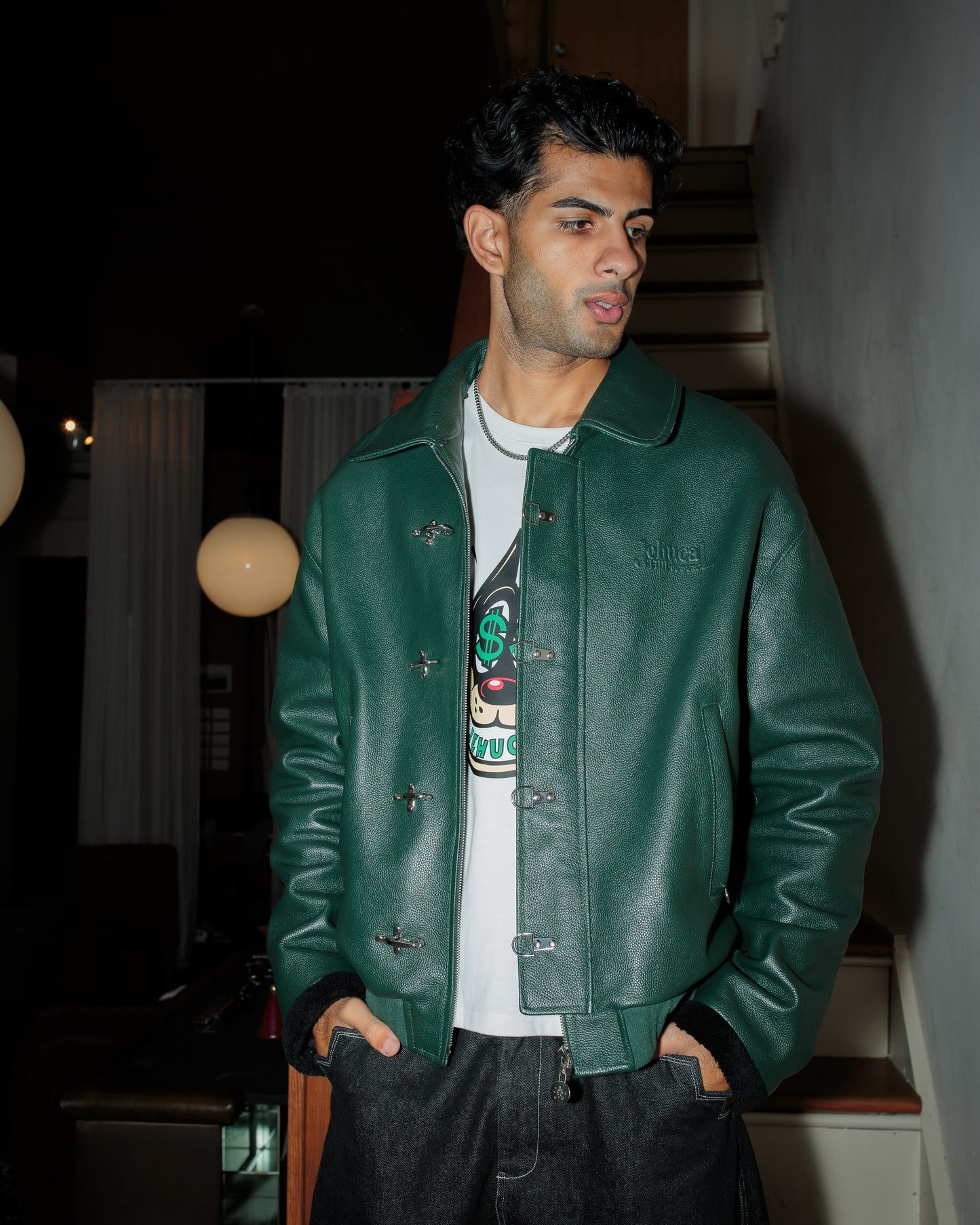 Verdant Clasp Leather Jacket (Removable Fur Collar)