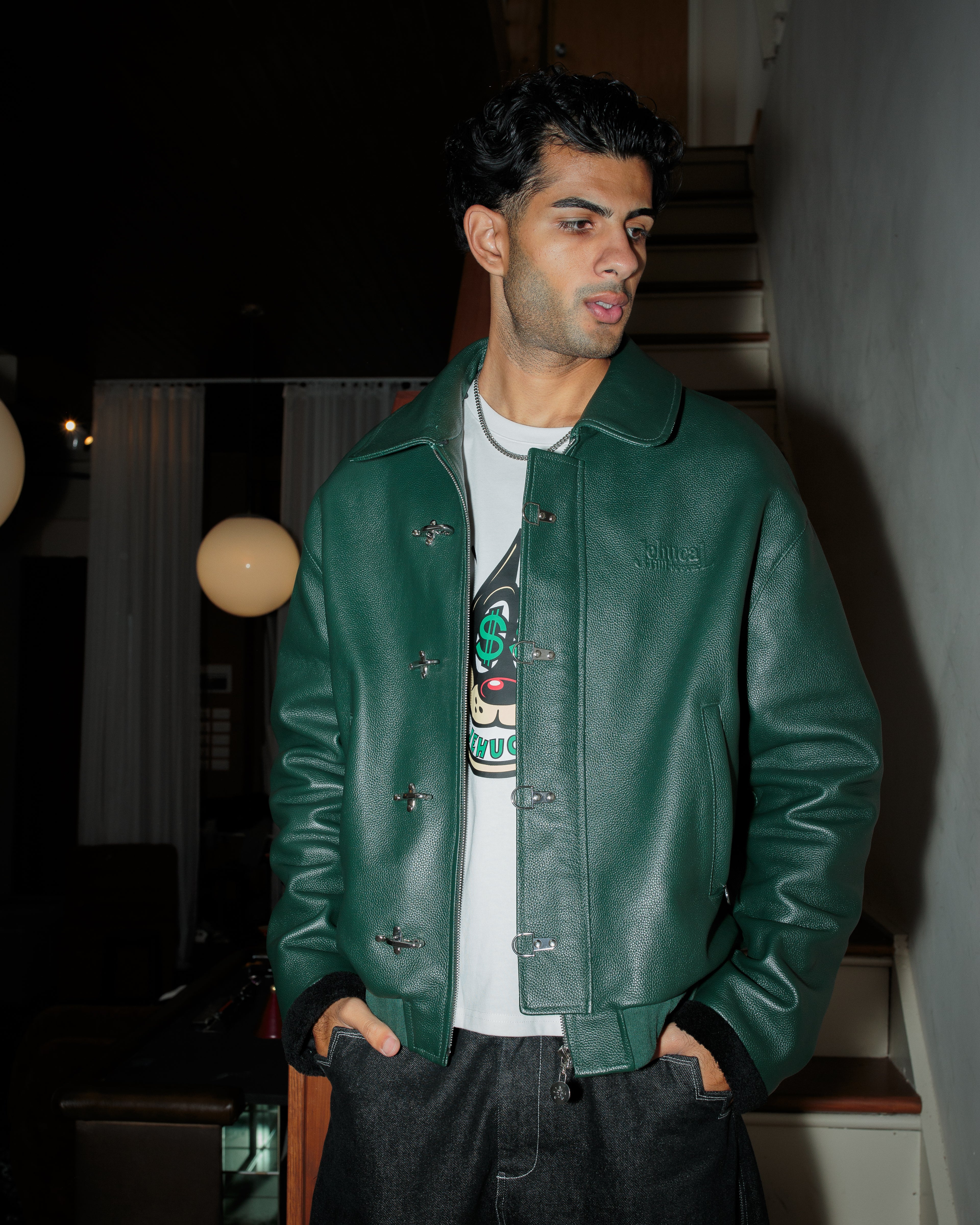 Verdant Clasp Leather Jacket (Removable Fur Collar)