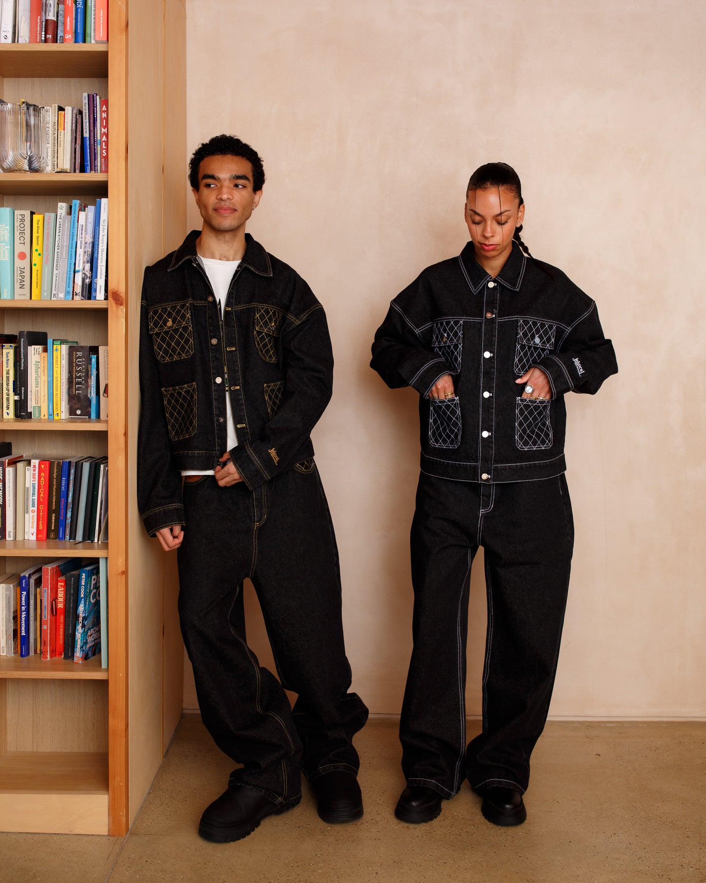 Cross Stitch Denim Jacket (Black/Yellow)