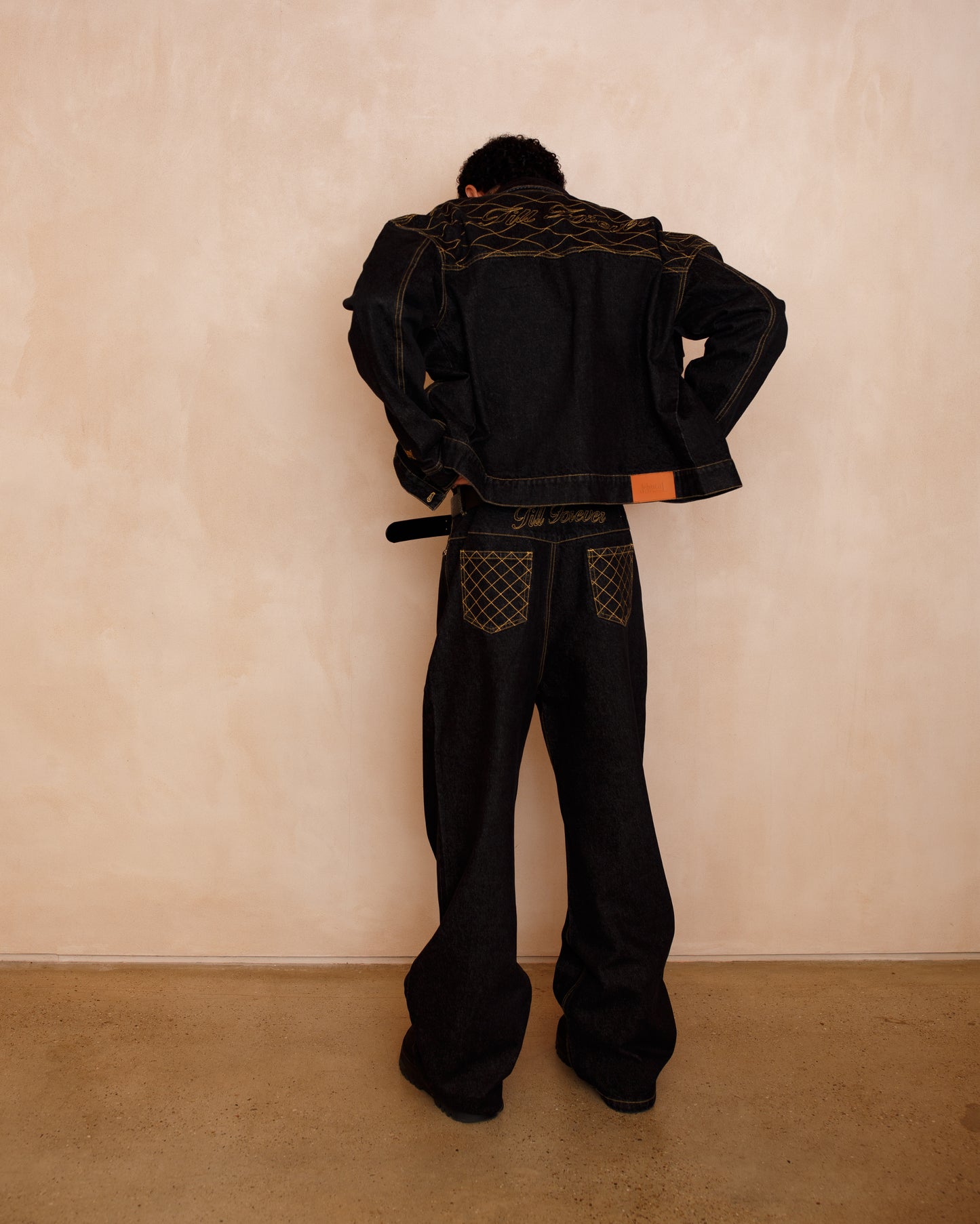 Cross Stitch Denim Jacket (Black/Yellow)