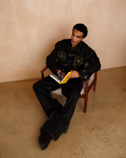 Cross Stitch Denim Jacket (Black/Yellow)