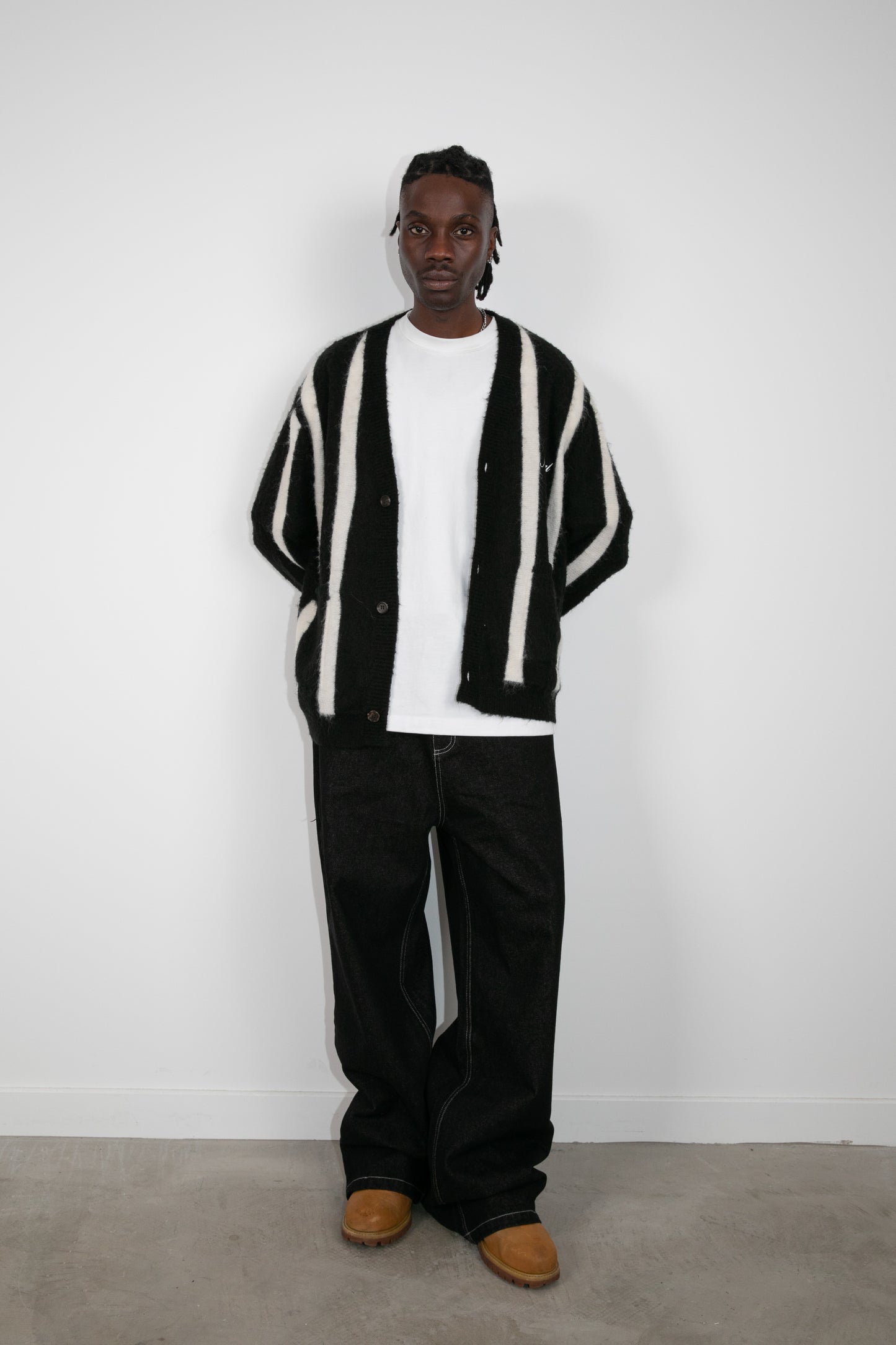 Aurelian Mohair Striped Cardigan (Black/White)