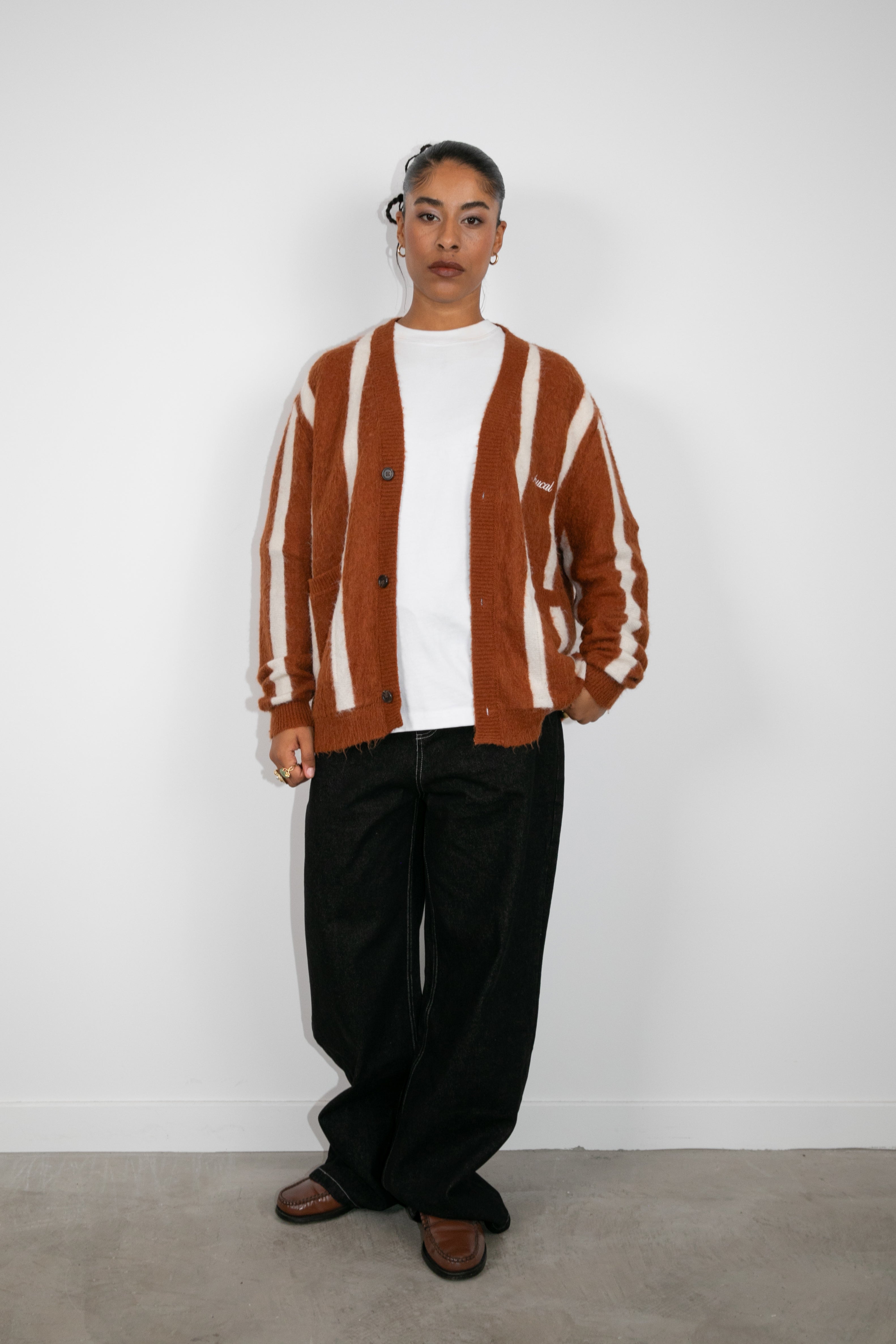 Aurelian Mohair Striped Cardigan (Brown/White)
