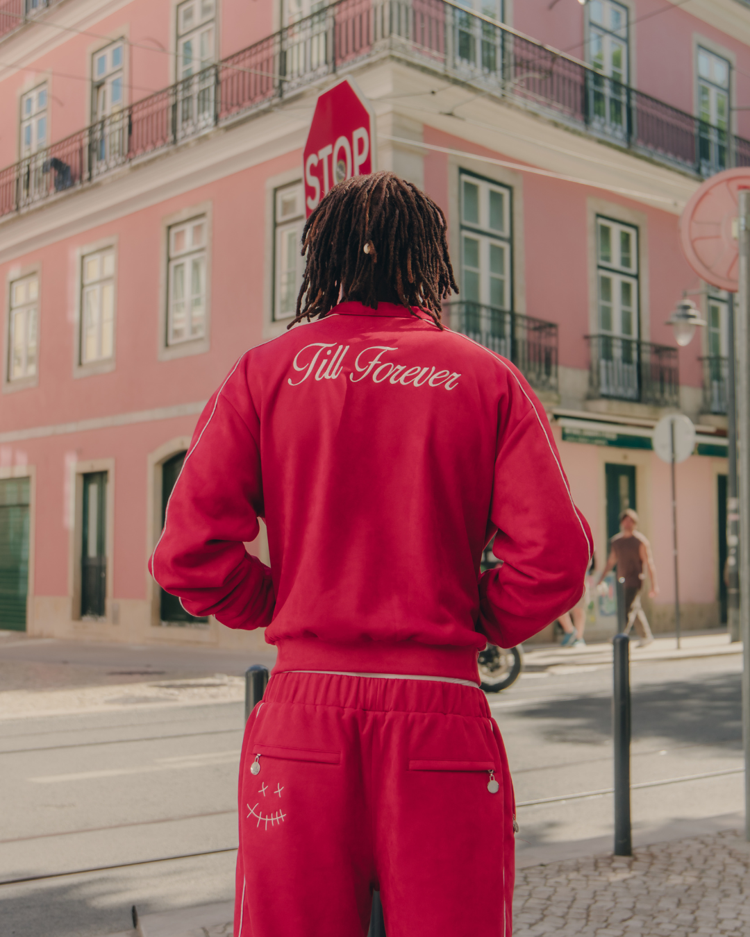Cherry Suede Track Pants (Red)